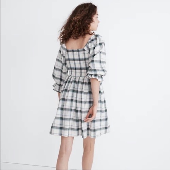 Madewell Lucie Elbow-Sleeve Smocked Mini Dress in Lebaum Plaid - Picture 2 of 8